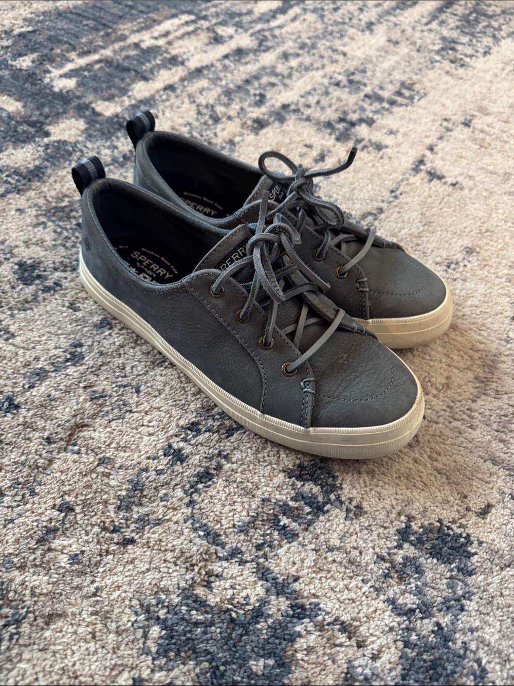 Sperry Women's Denim Color Leather Boat Sneakers with Cream Sole